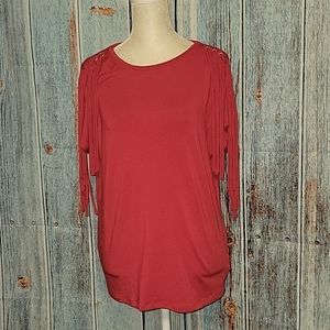 Michael Kors Red Fringe-Sleeve Blouse